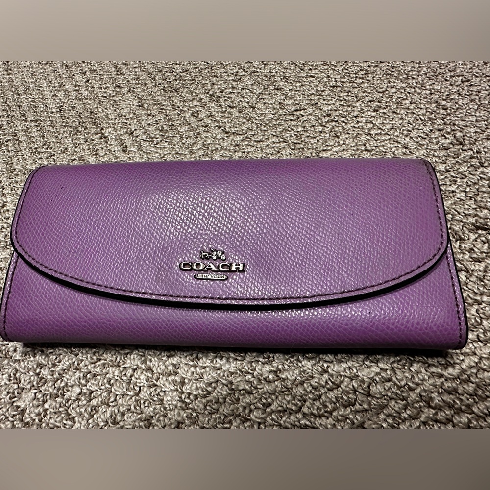 Purple Leather Coach Wallet with Floral Interior